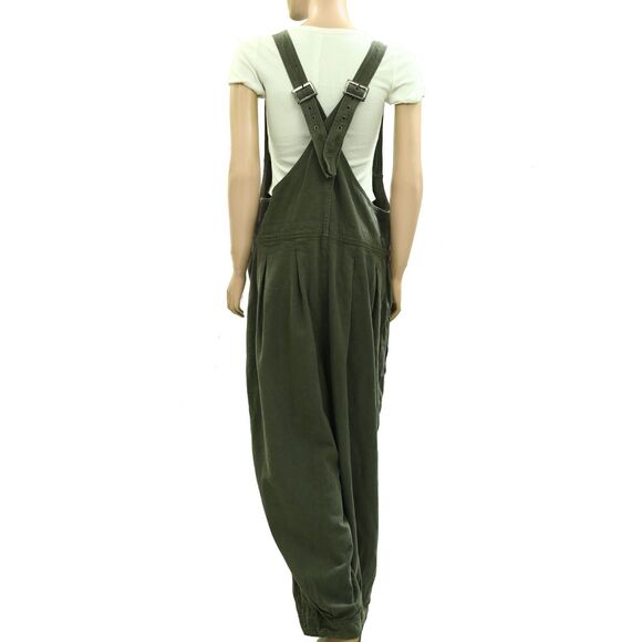 Free People We The Free Felix Tapered Overalls Jumpsuit Pinafore Olive M 283755 - Picture 7 of 11